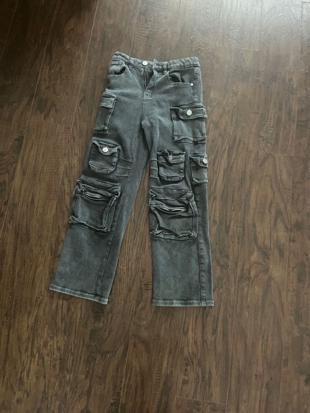 Washed Black Multi-Pocket Cargo Pants